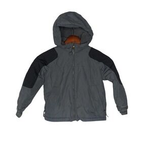 Lands end dark gray & black kids unisex boys nylon zip front winter coat small